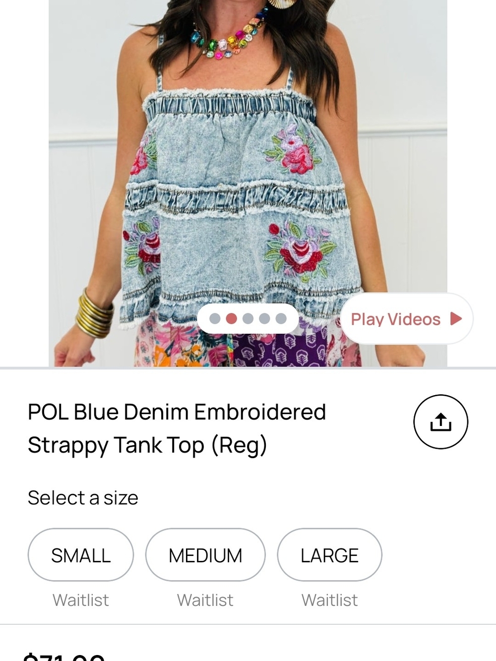POL Light Blue Denim Floral Embroidered Skirted Top - Picture 4 of 4